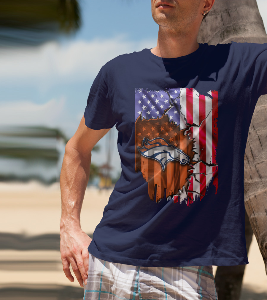 Flag V2 Denver Broncos American Flag Rip Style T-Shirt