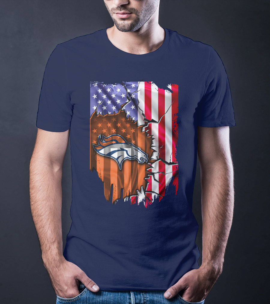 Flag V2 Denver Broncos American Flag Rip Style T-Shirt