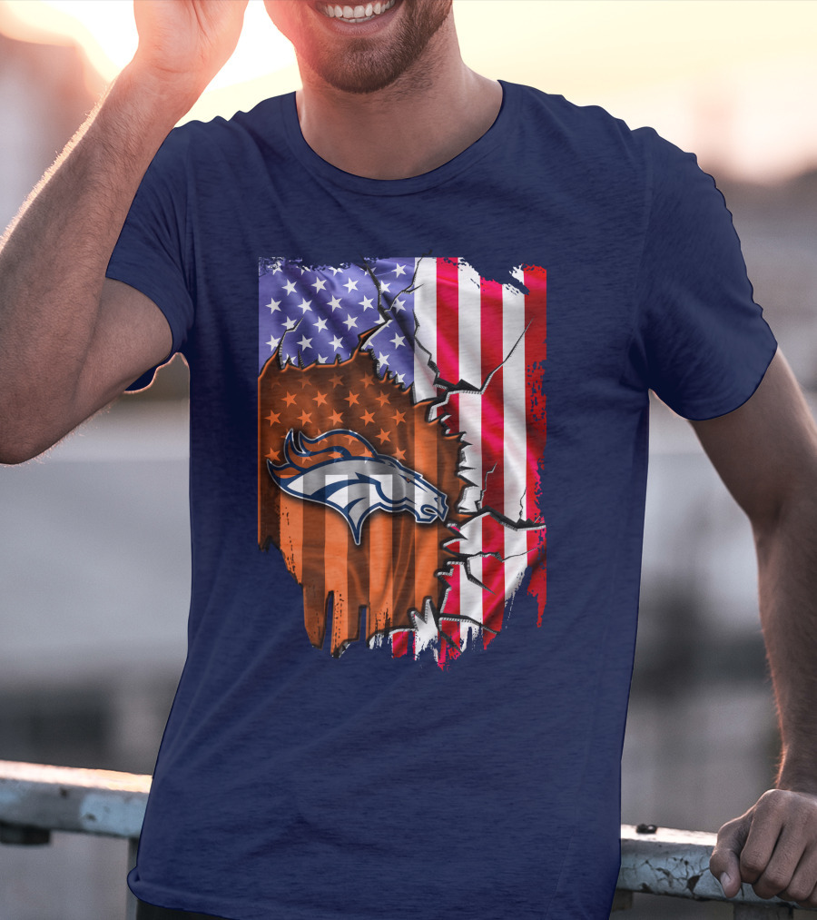 Flag V2 Denver Broncos American Flag Rip Style T-Shirt
