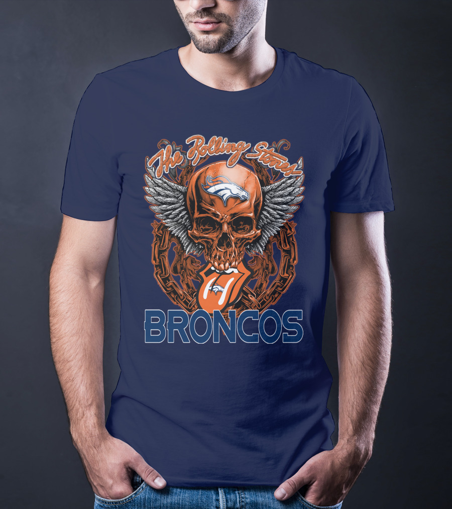 The Rolling Stones Broncos Winged Skull Denver Broncos Logo Tongue T-Shirt