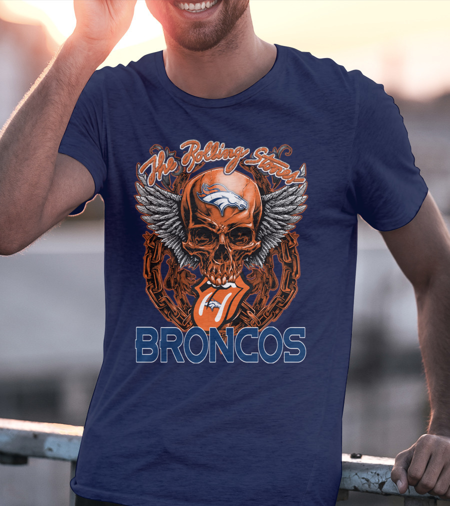 The Rolling Stones Broncos Winged Skull Denver Broncos Logo Tongue T-Shirt