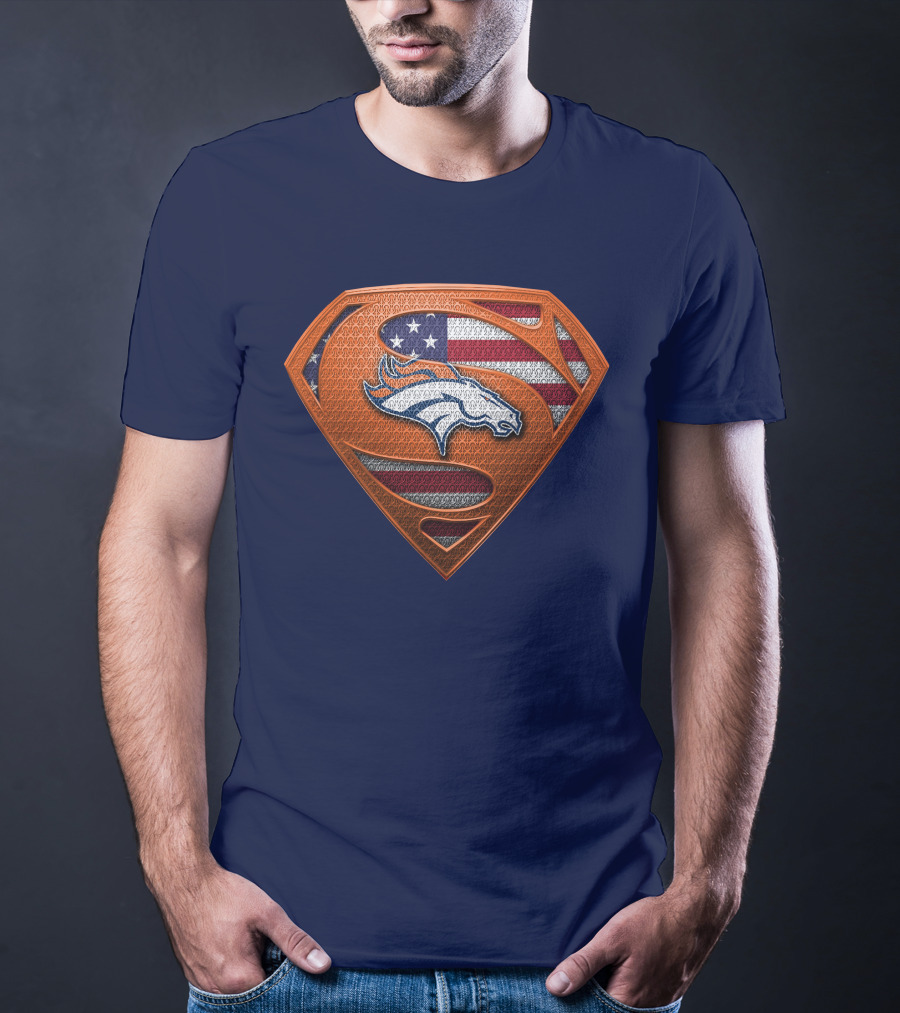 Denver Broncos Superhero Shield American Flag T-Shirt