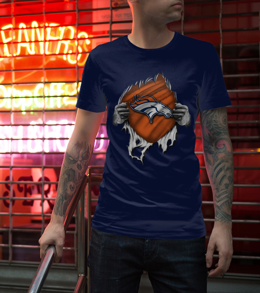 Torn V1 Denver Broncos Logo Hands Ripping T-Shirt
