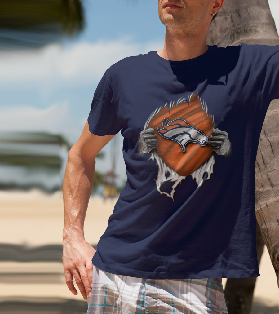 Torn V1 Denver Broncos Logo Hands Ripping T-Shirt