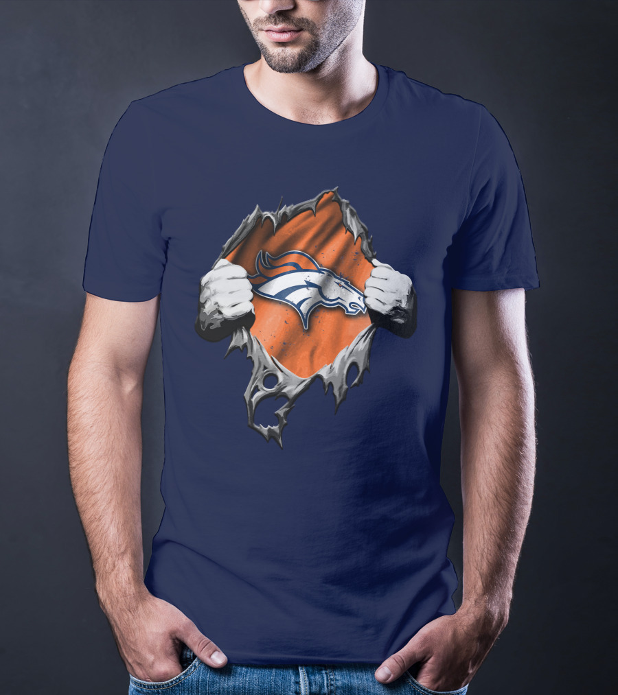 Torn V2 Denver Broncos Logo Ripped Reveal T-Shirt