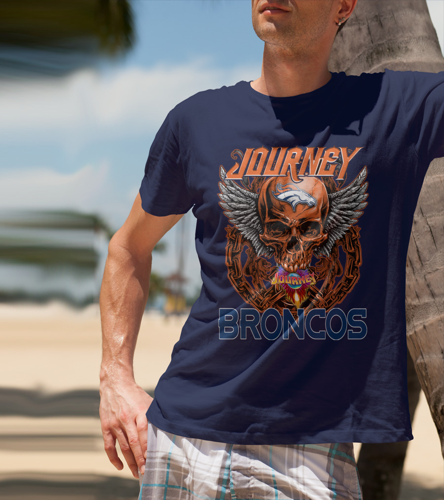 Journey Denver Broncos Skull With Wings And Chains T-Shirt