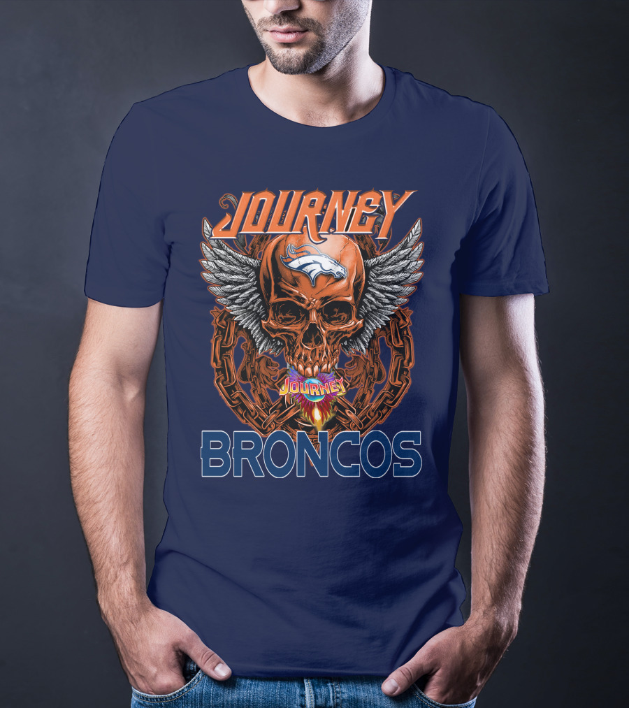 Journey Denver Broncos Skull With Wings And Chains T-Shirt