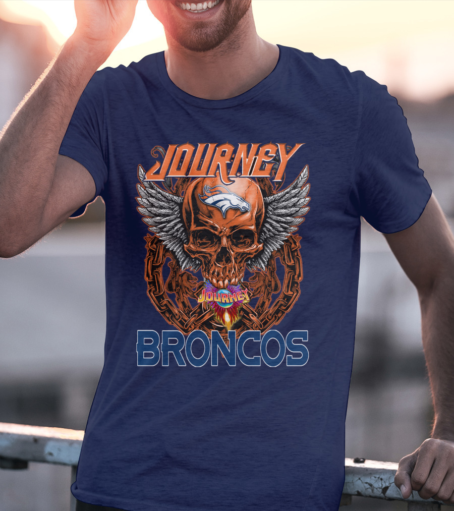 Journey Denver Broncos Skull With Wings And Chains T-Shirt