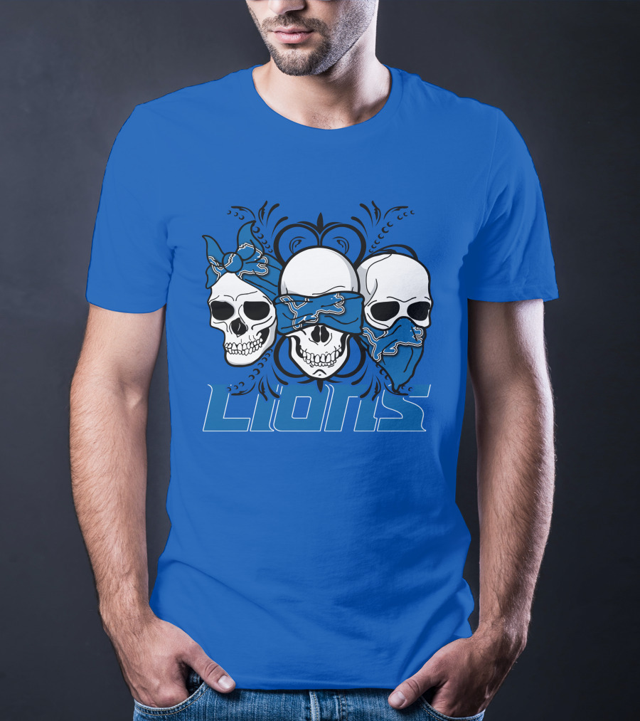 Skull Detroit Lions Bandana Style Art T-Shirt