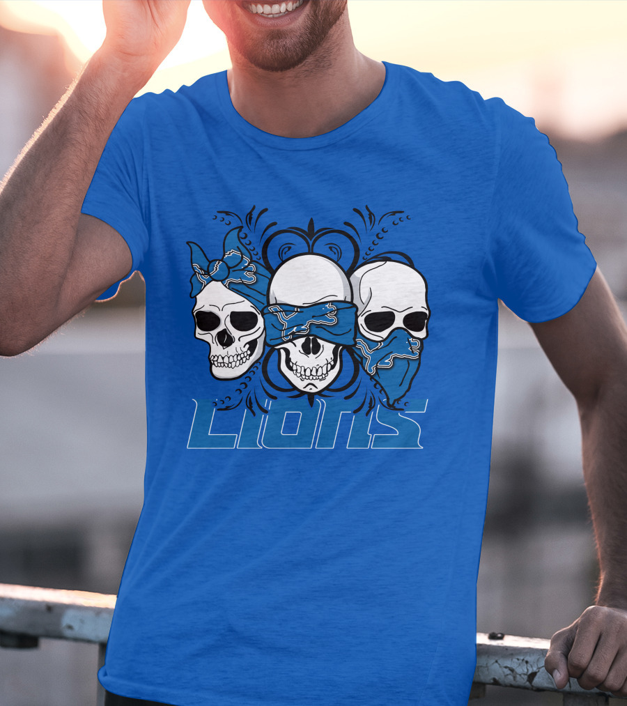 Skull Detroit Lions Bandana Style Art T-Shirt