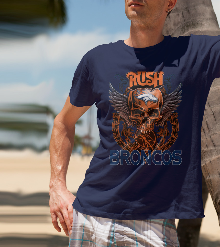 Rush Denver Broncos Skull Wings Chain T-Shirt
