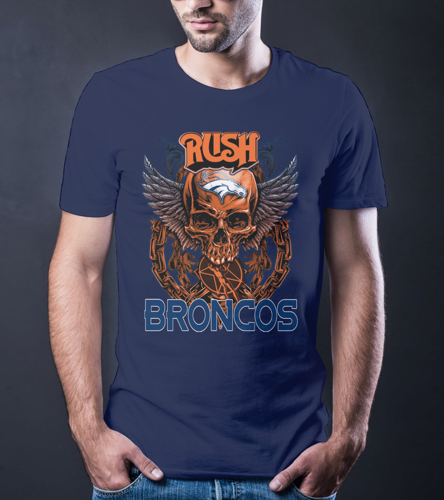 Rush Denver Broncos Skull Wings Chain T-Shirt