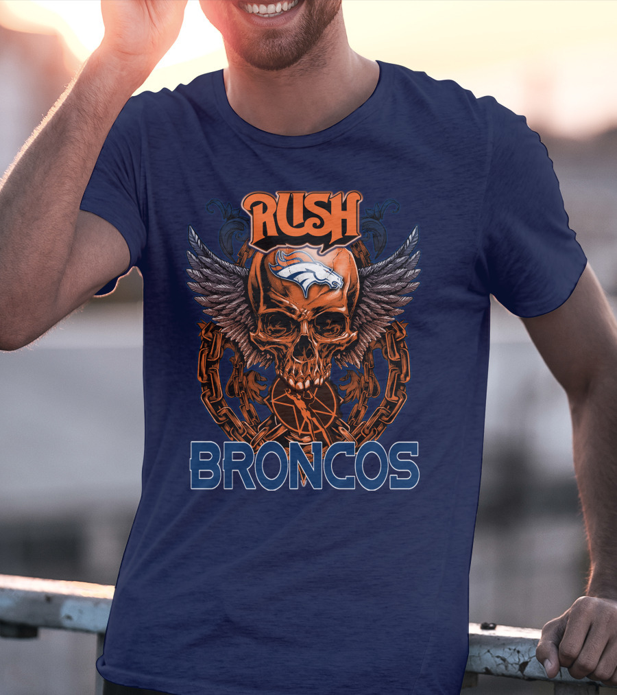 Rush Denver Broncos Skull Wings Chain T-Shirt
