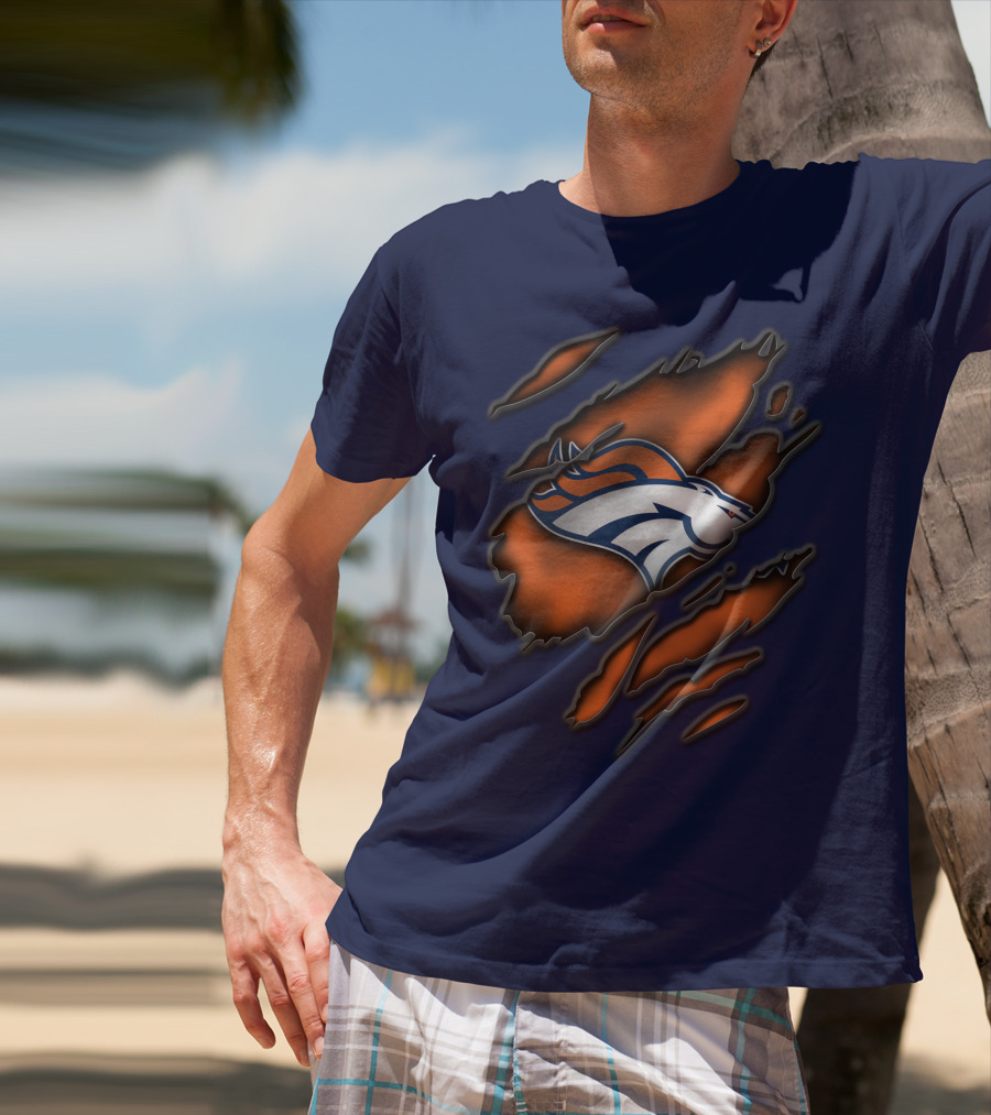 Torn Denver Broncos Logo Bold Fanwear Torn T-Shirt