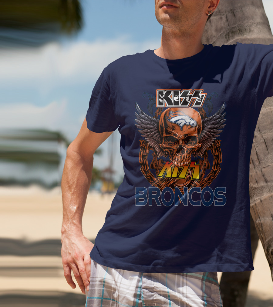 Kiss Denver Broncos Skull With Wings And Chains T-Shirt