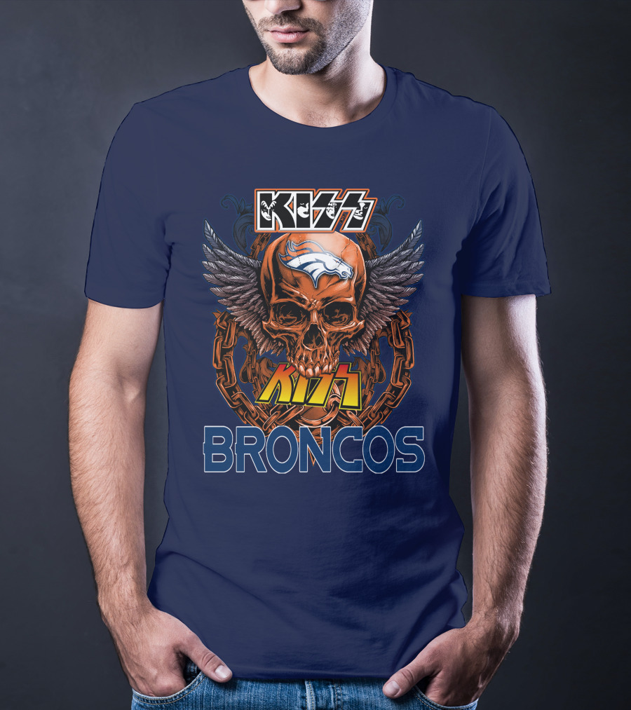 Kiss Denver Broncos Skull With Wings And Chains T-Shirt