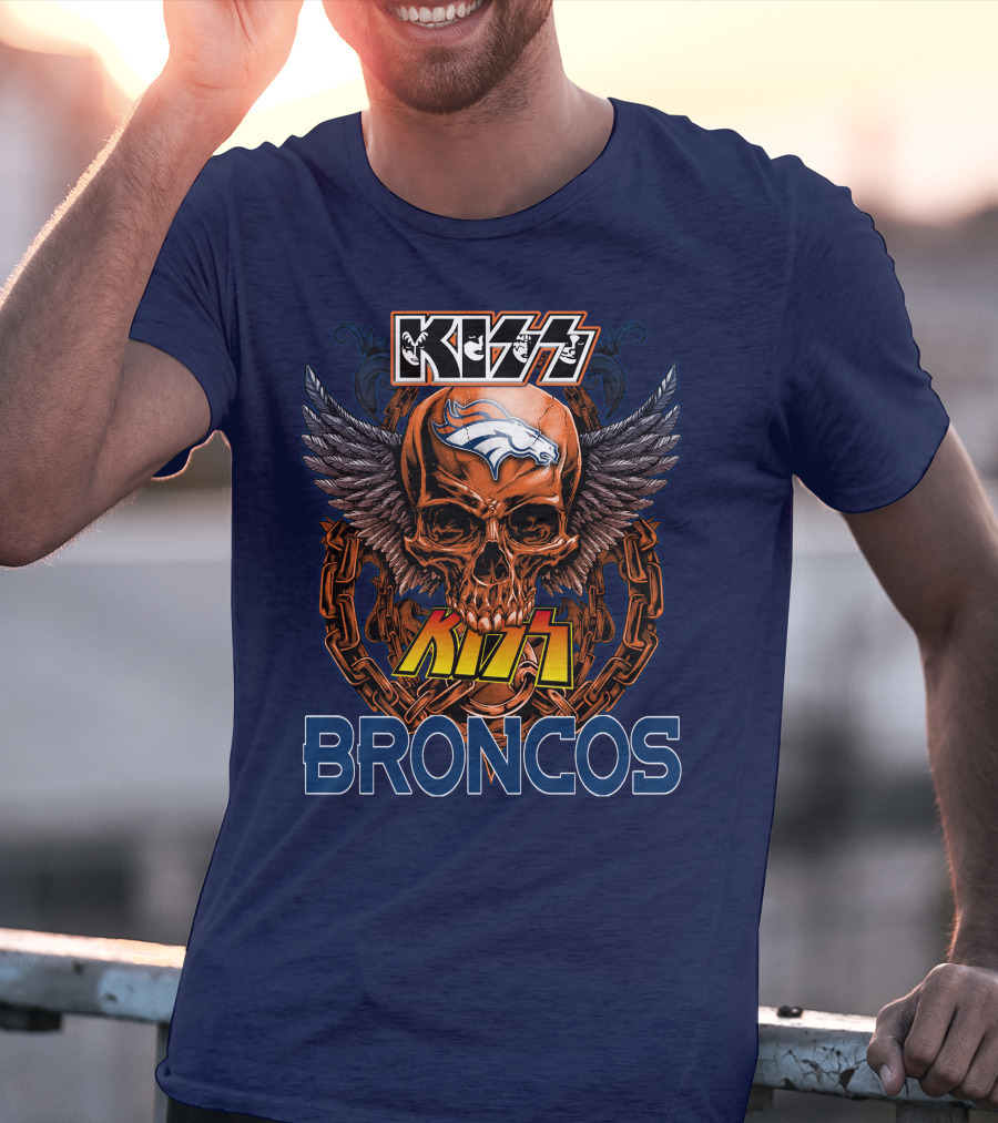 Kiss Denver Broncos Skull With Wings And Chains T-Shirt