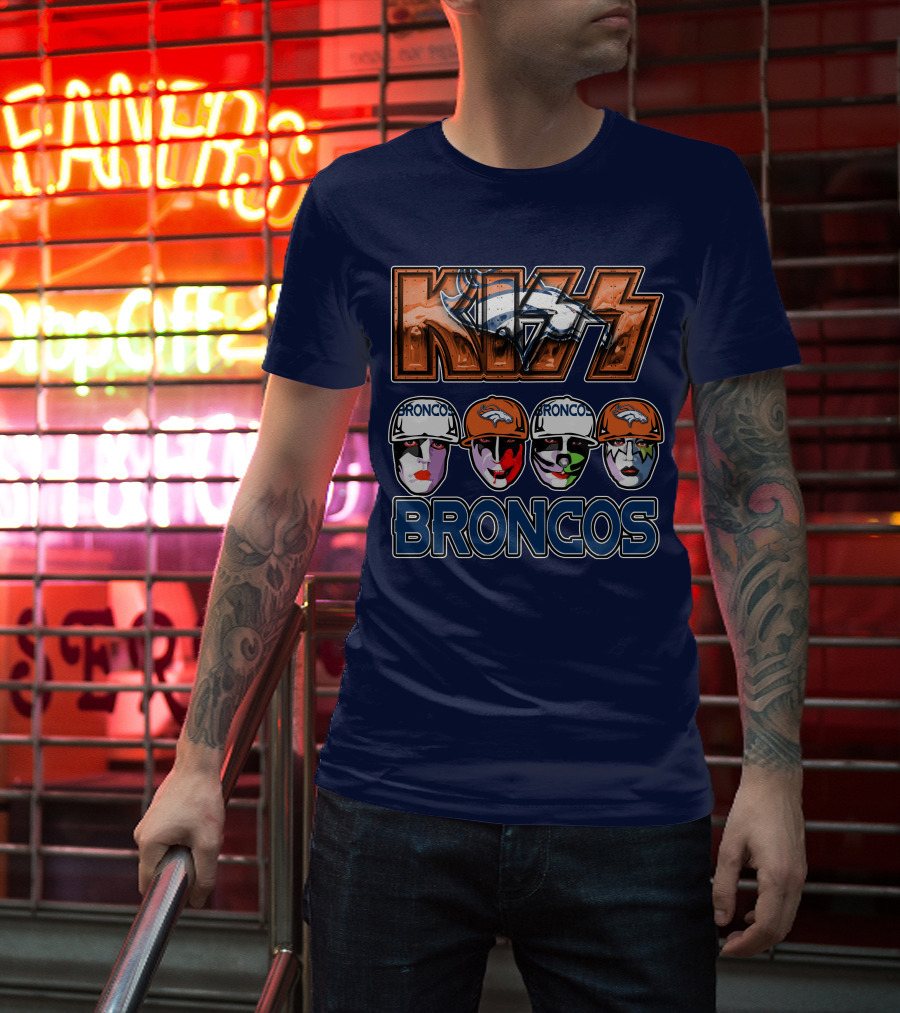 Kiss Denver Broncos Football Helmet Band Makeup T-Shirt