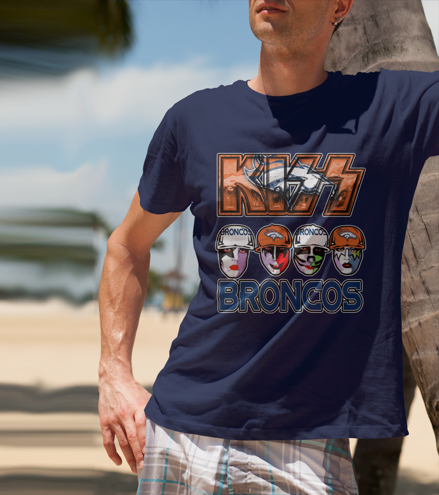 Kiss Denver Broncos Football Helmet Band Makeup T-Shirt