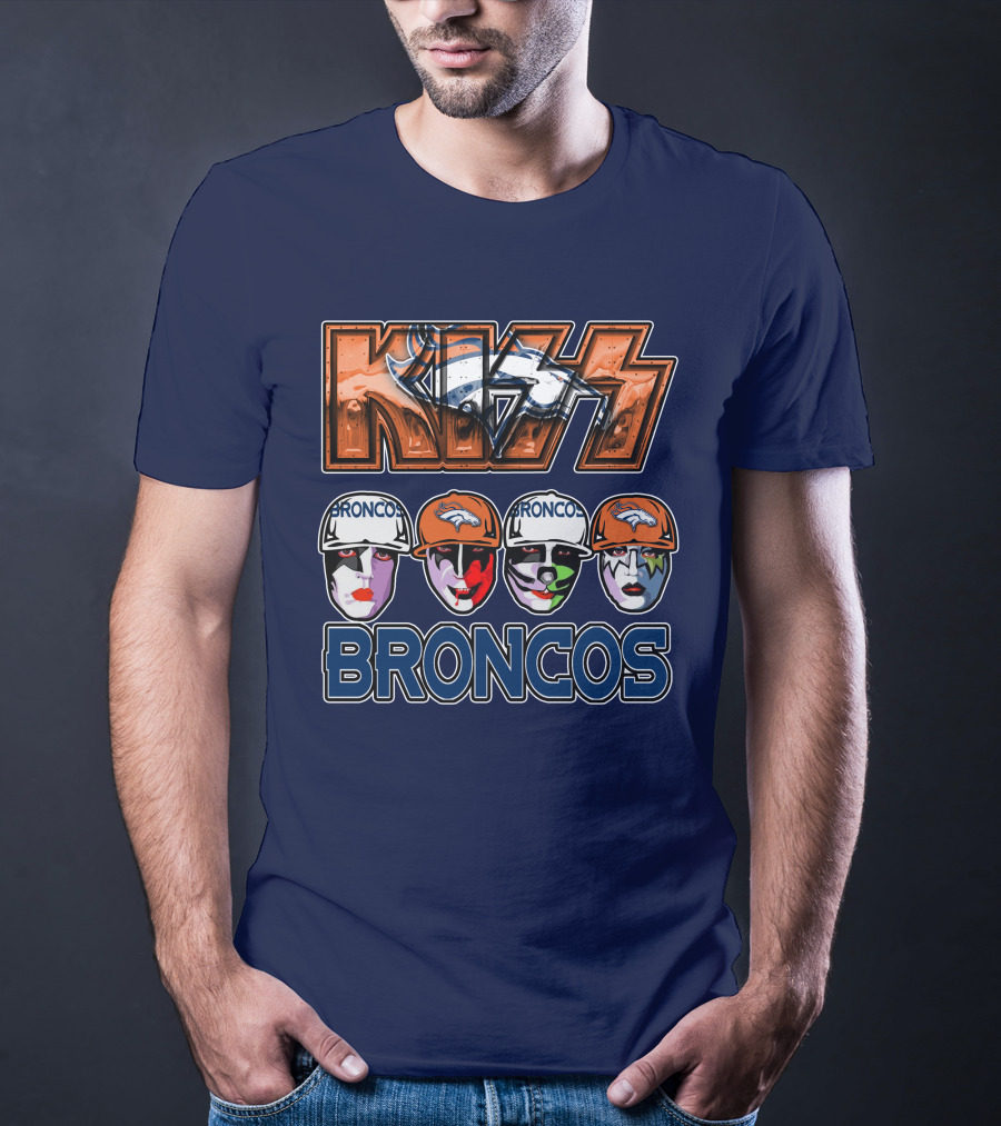 Kiss Denver Broncos Football Helmet Band Makeup T-Shirt