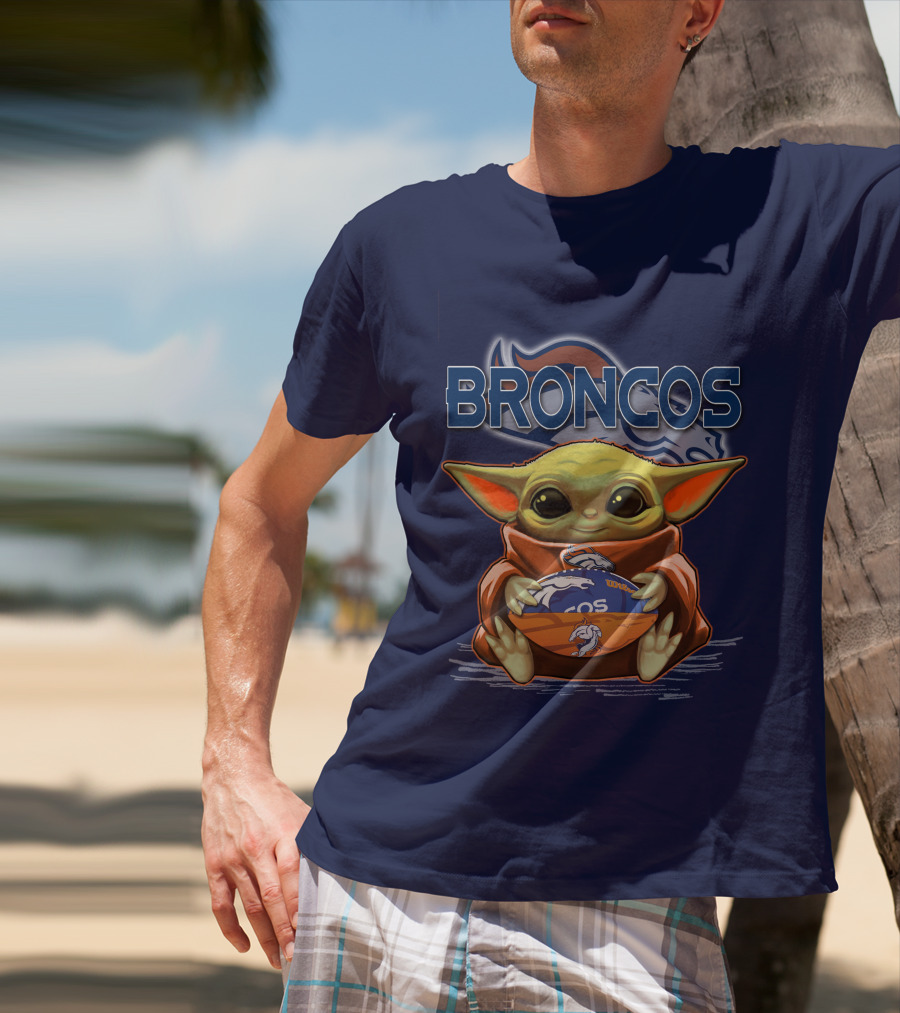 Yoda With Denver Broncos Football Baby Yoda Broncos T-Shirt