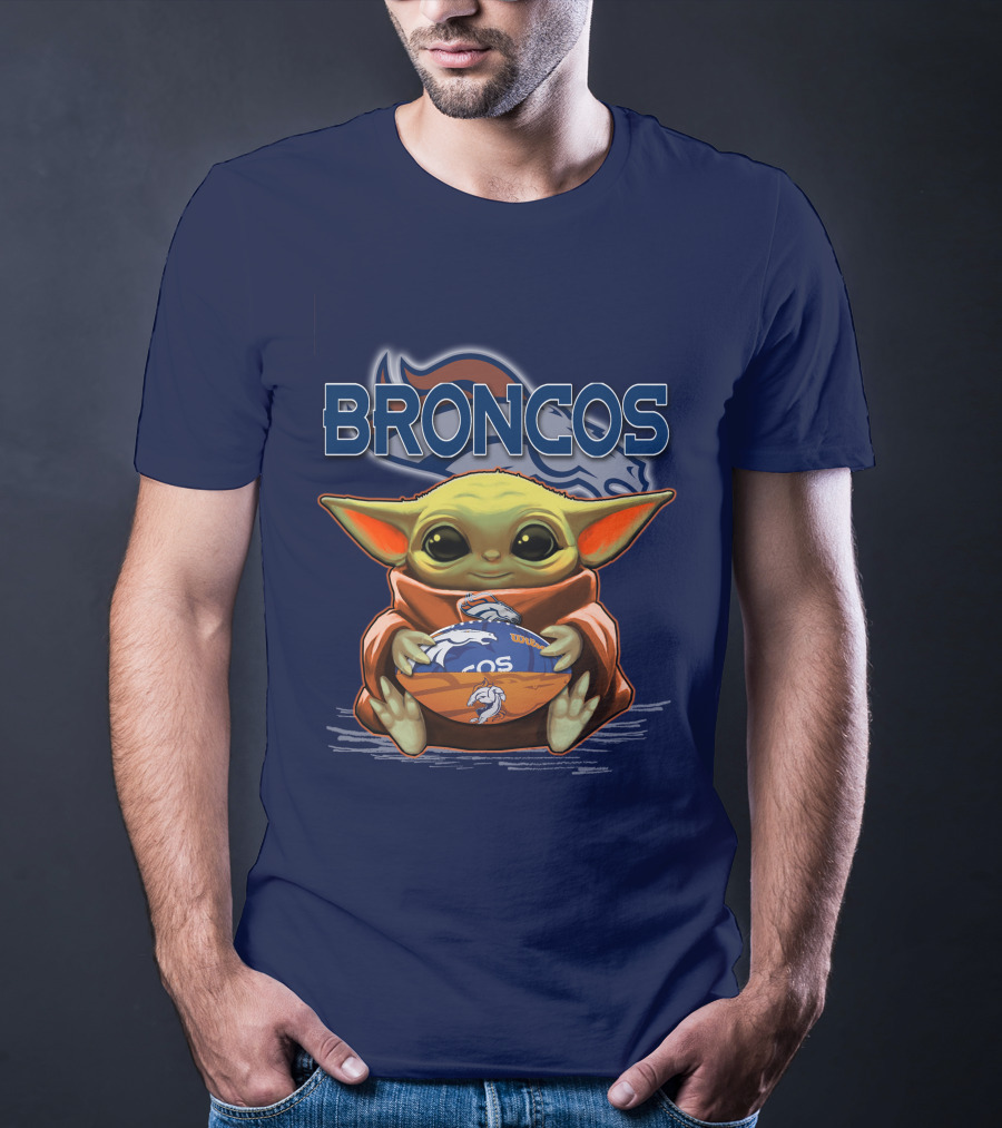 Yoda With Denver Broncos Football Baby Yoda Broncos T-Shirt