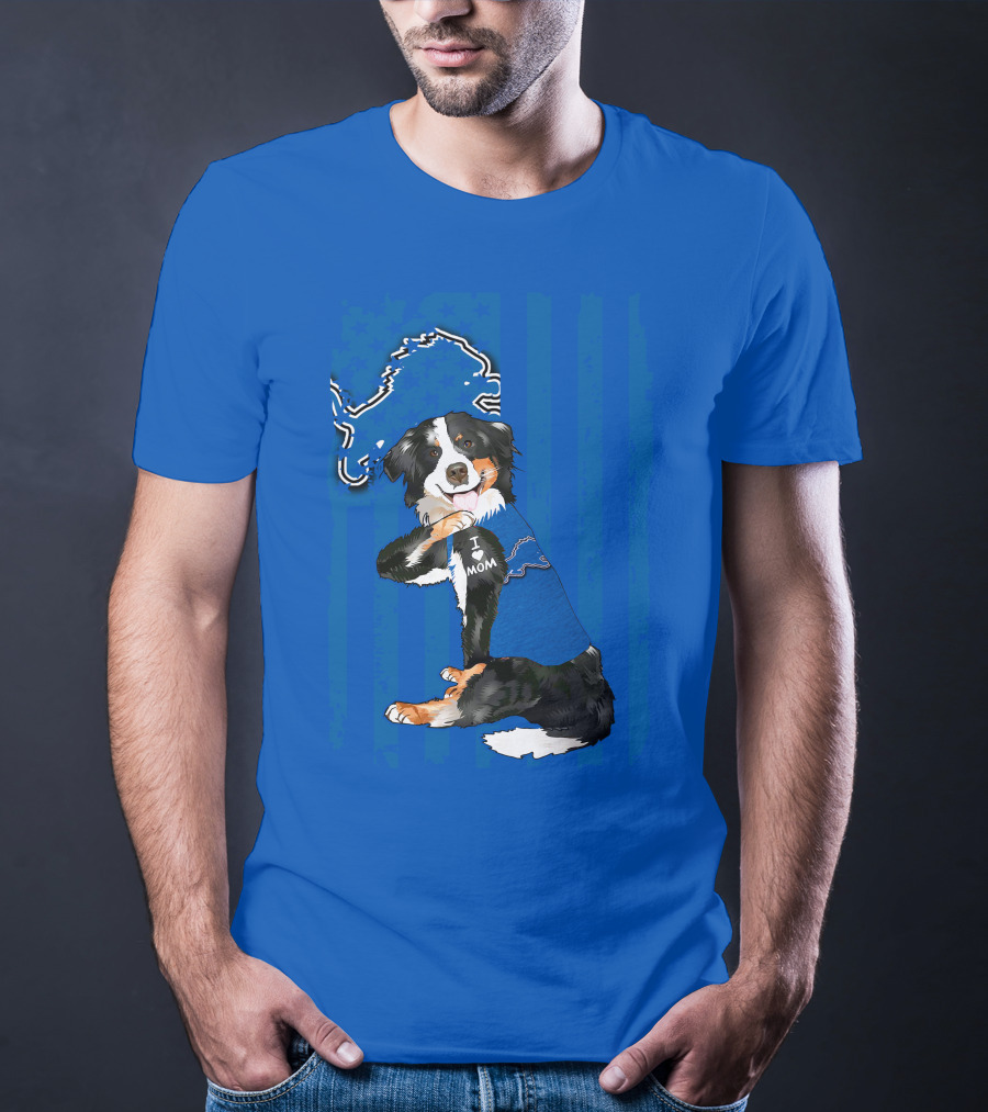 I Love Mom Border Collie Detroit Lions Fan T-Shirt
