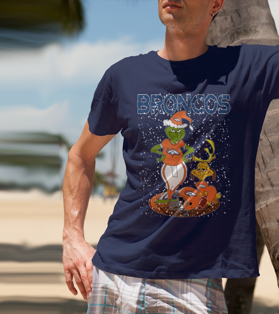 Grinchxmas Broncos Christmas Football Grinch And Max T-Shirt