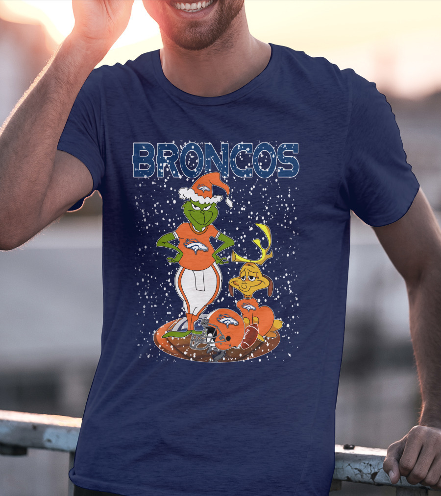 Grinchxmas Broncos Christmas Football Grinch And Max T-Shirt