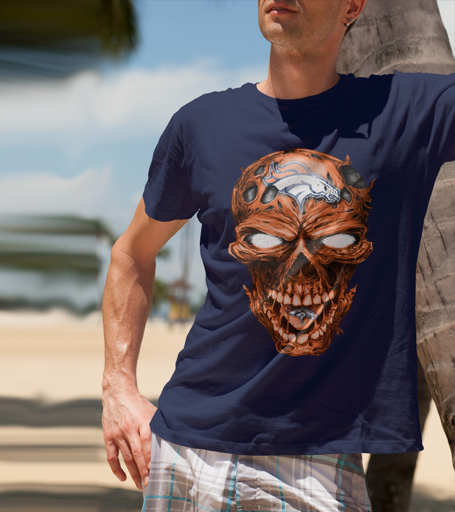 Skull V2 Denver Broncos Logo Grinning Horror T-Shirt