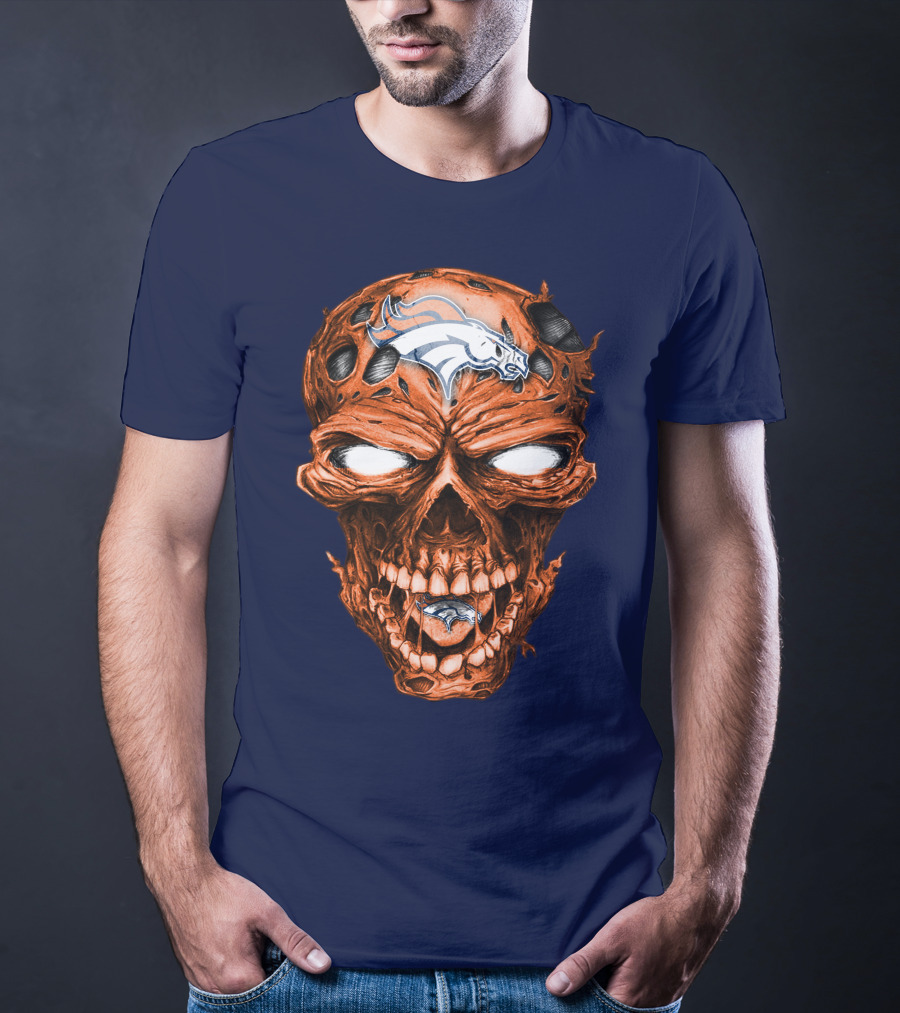 Skull V2 Denver Broncos Logo Grinning Horror T-Shirt