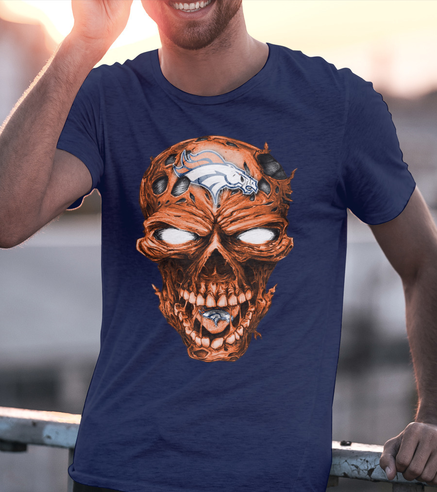 Skull V2 Denver Broncos Logo Grinning Horror T-Shirt