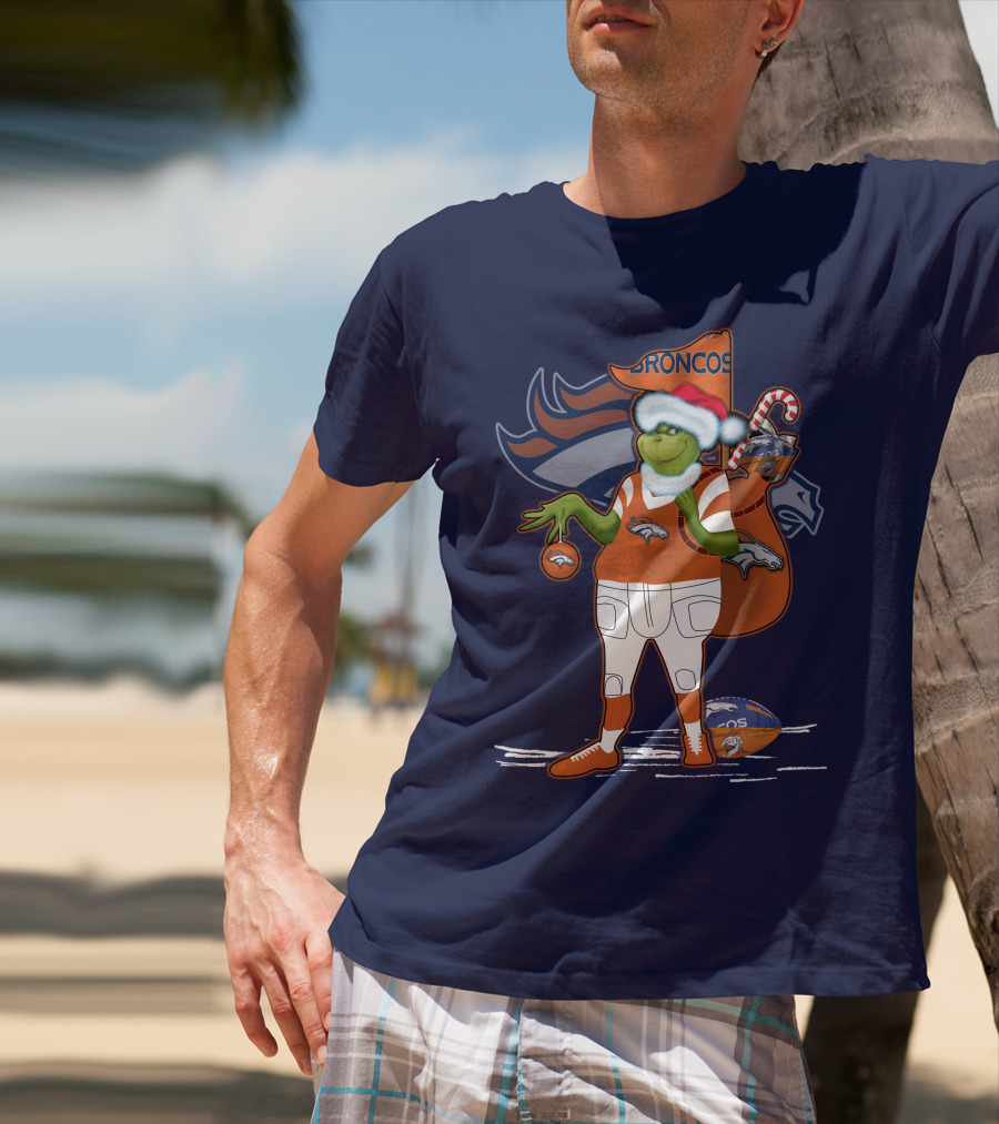 Grinchxmas Denver Broncos Holiday Football Theme T-Shirt