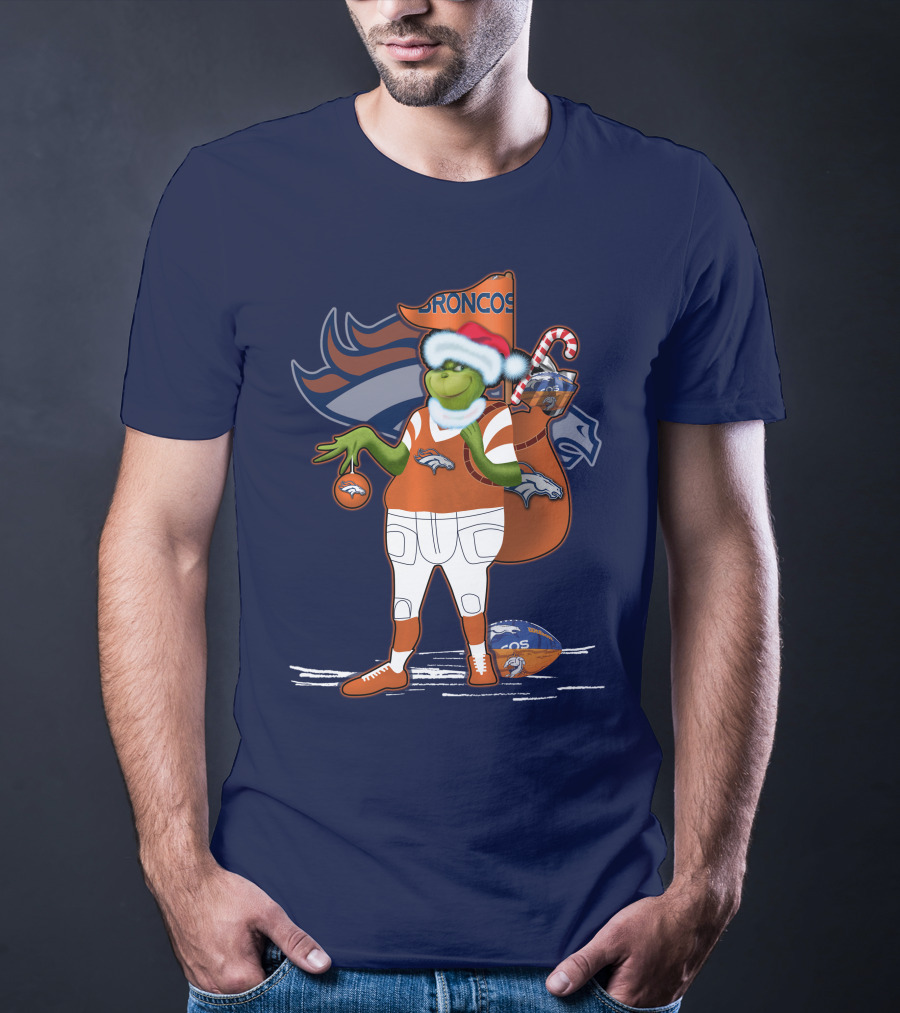 Grinchxmas Denver Broncos Holiday Football Theme T-Shirt