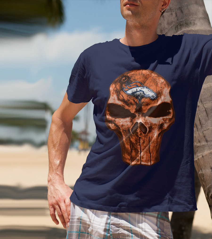 Skull Denver Broncos Logo Skull T-Shirt