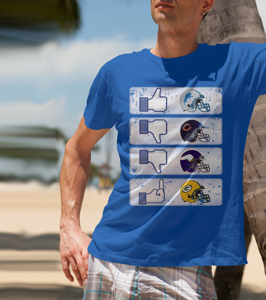Detroit Lions Thumbs Up Chicago Bears Minnesota Vikings Green Bay Packers Football Helmets Thumbs Down Gesture T-Shirt