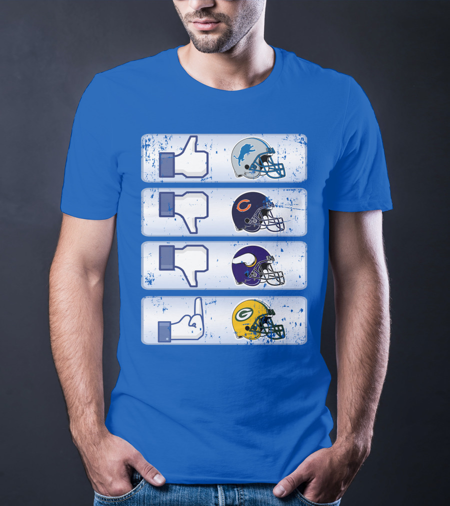 Detroit Lions Thumbs Up Chicago Bears Minnesota Vikings Green Bay Packers Football Helmets Thumbs Down Gesture T-Shirt