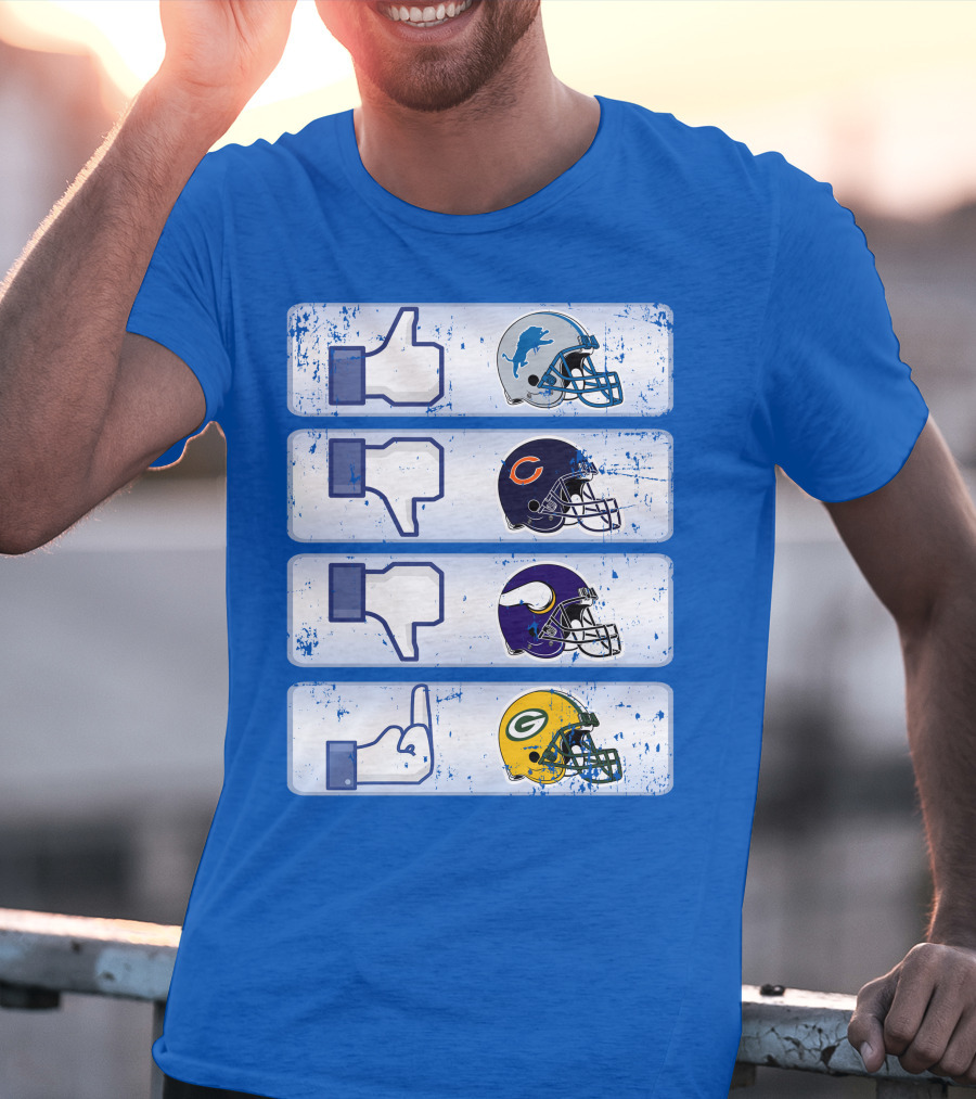 Detroit Lions Thumbs Up Chicago Bears Minnesota Vikings Green Bay Packers Football Helmets Thumbs Down Gesture T-Shirt