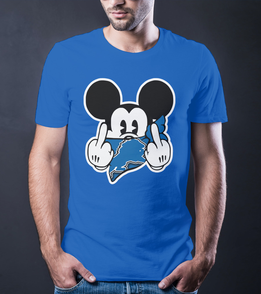 Detroit Lions 53 Mickey Mouse Gesture Blue Bandana T-Shirt