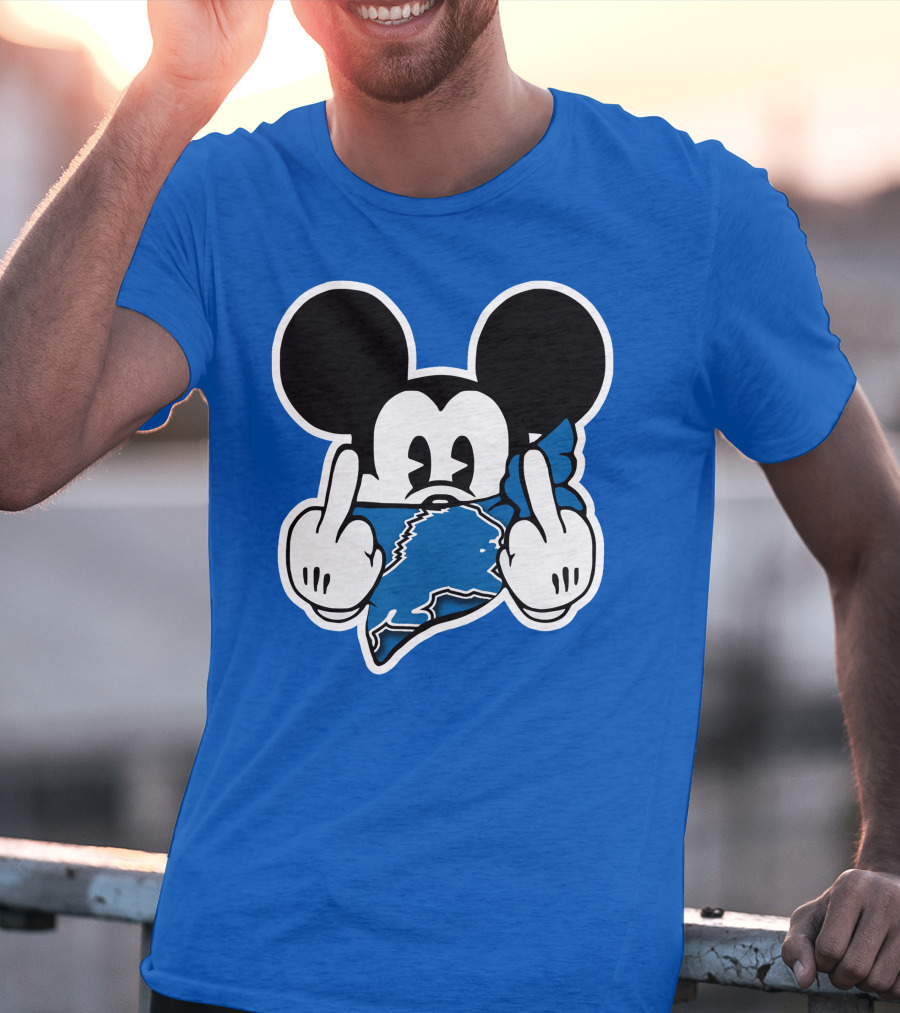 Detroit Lions 53 Mickey Mouse Gesture Blue Bandana T-Shirt