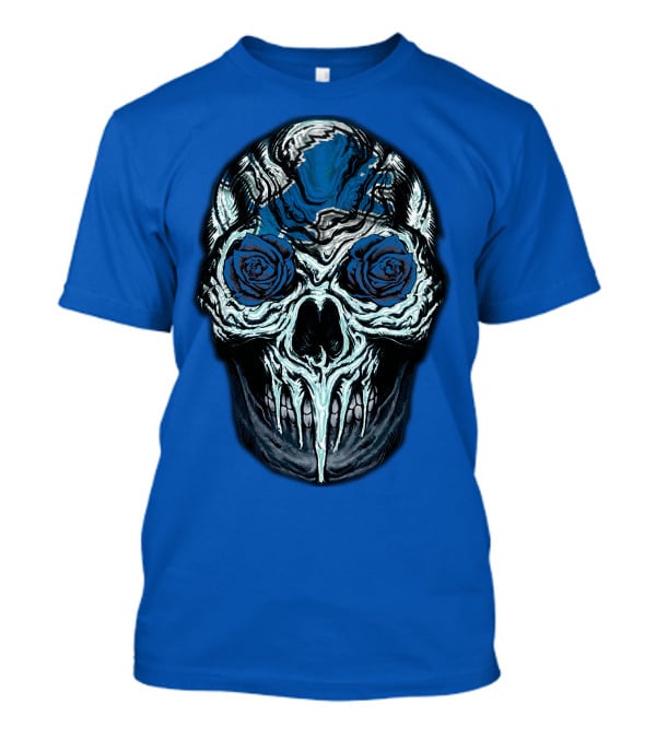 Detroit Lions 57 Skull Blue Roses T-Shirt