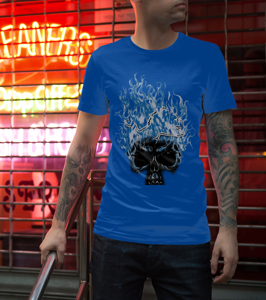 Detroit Lions Flaming Skull T-Shirt