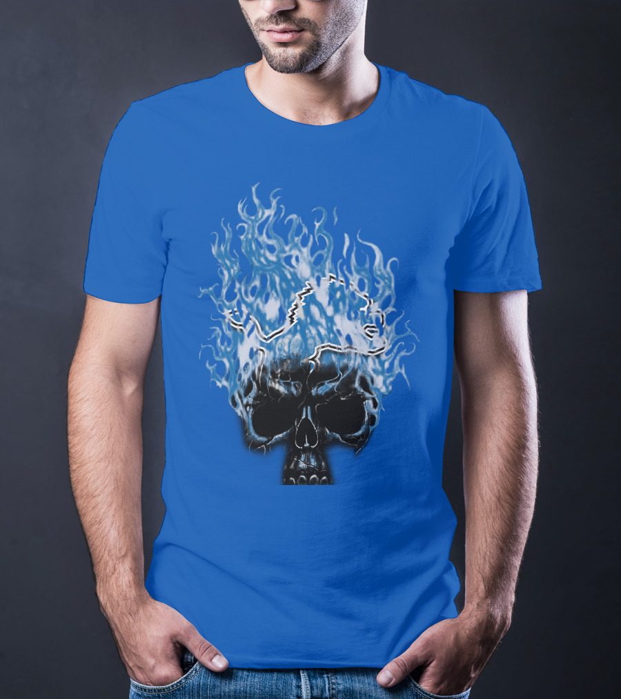 Detroit Lions Flaming Skull T-Shirt