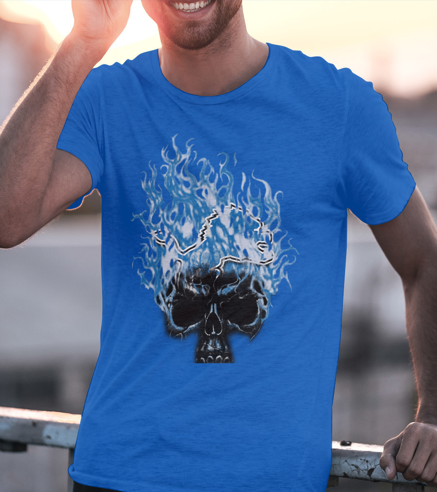 Detroit Lions Flaming Skull T-Shirt