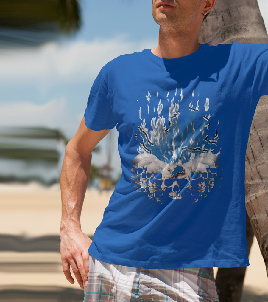 Detroit Lions 16 Flaming Skulls T-Shirt