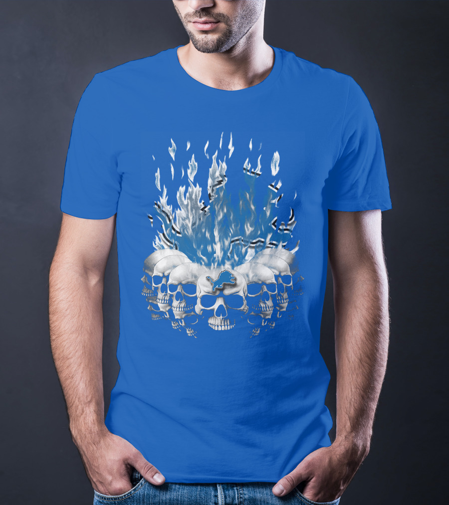 Detroit Lions 16 Flaming Skulls T-Shirt