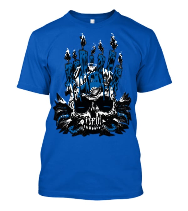 Detroit Lions Skull With Blue Flames And Candles T-Shirt