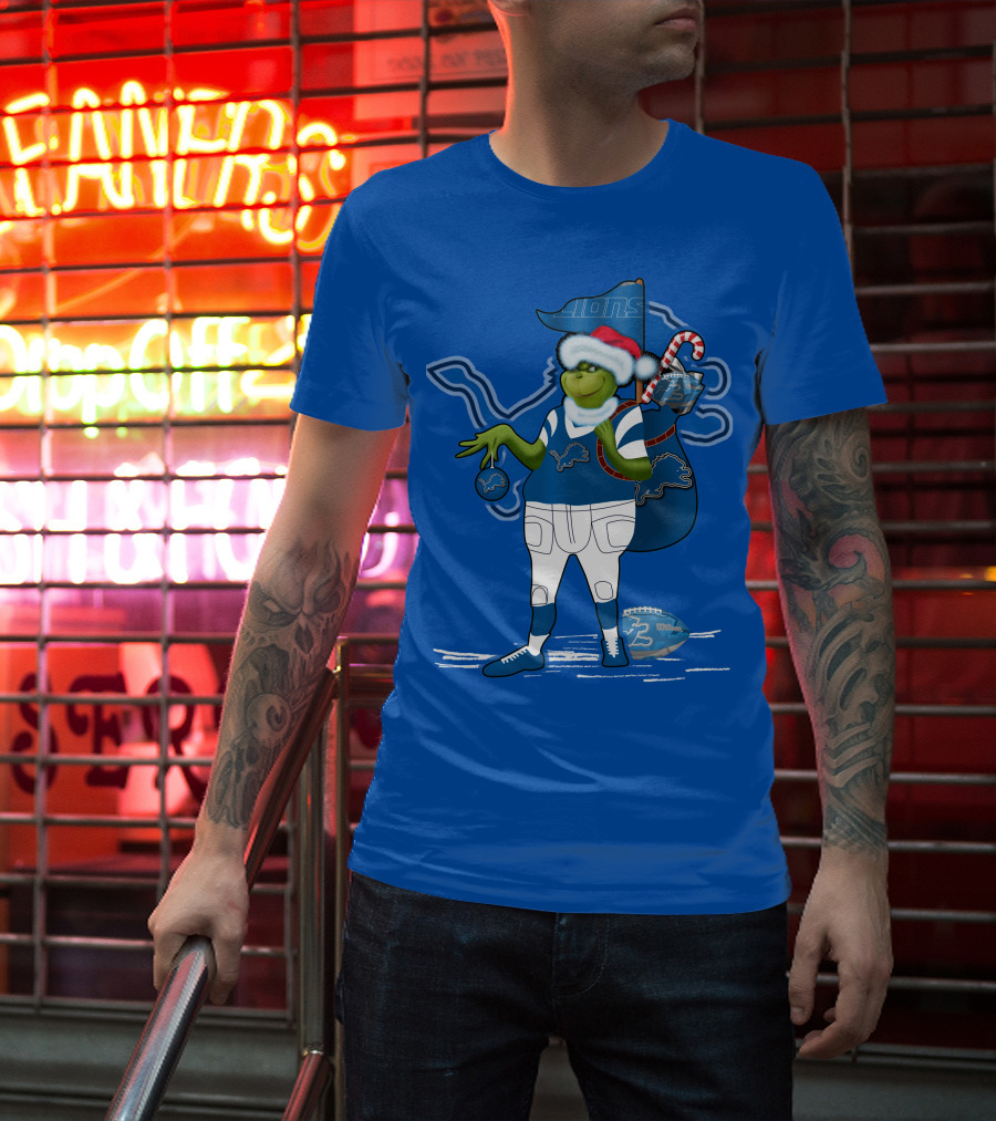 Grinchxmas Detroit Lions Football Holiday Santa Sack T-Shirt