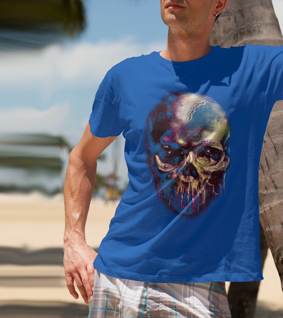 Detroit Lions 25 Skull Design With Blue T-Shirt