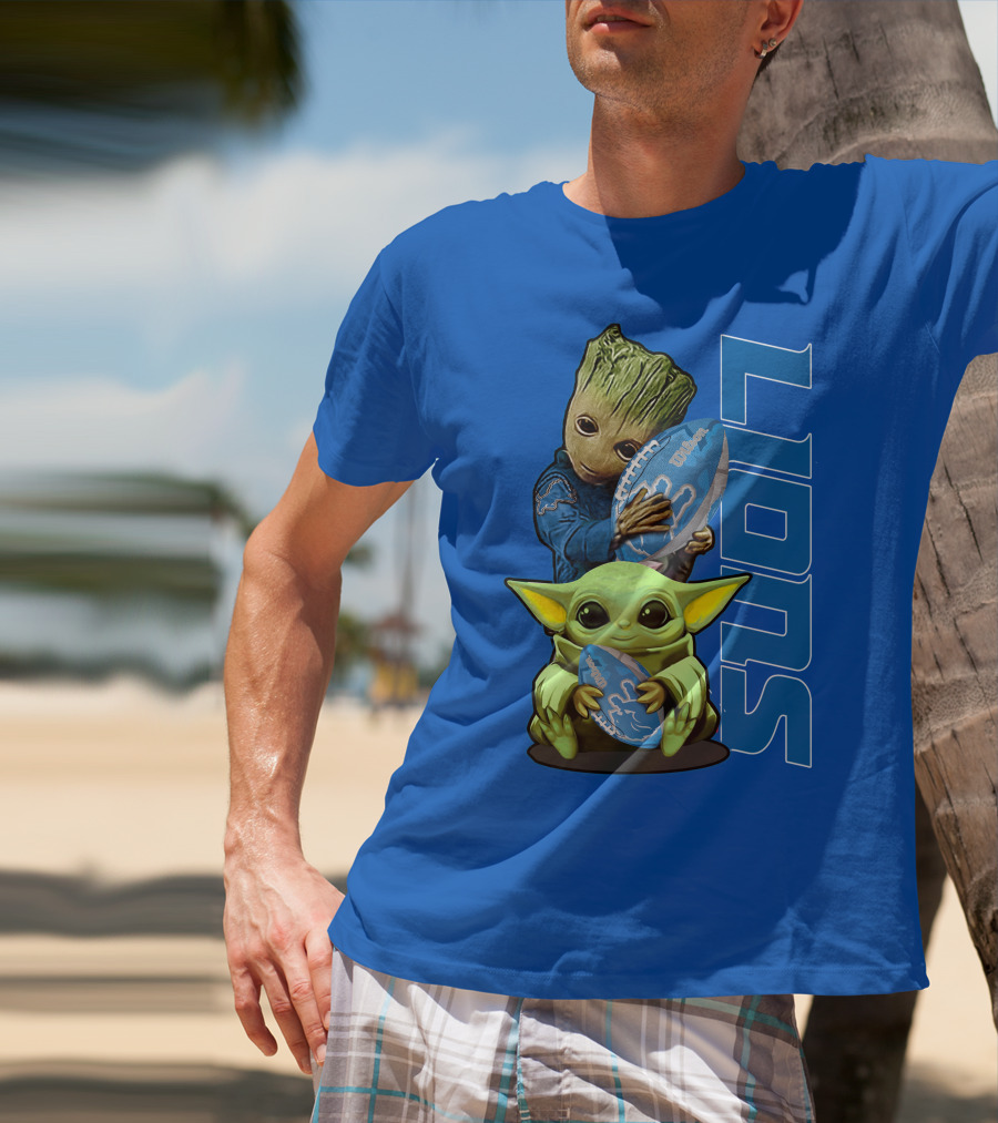 Grzd Detroit Lions Groot Baby Yoda Football Fans T-Shirt